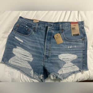 Levi's Light Blue Ripped Denim Shorts